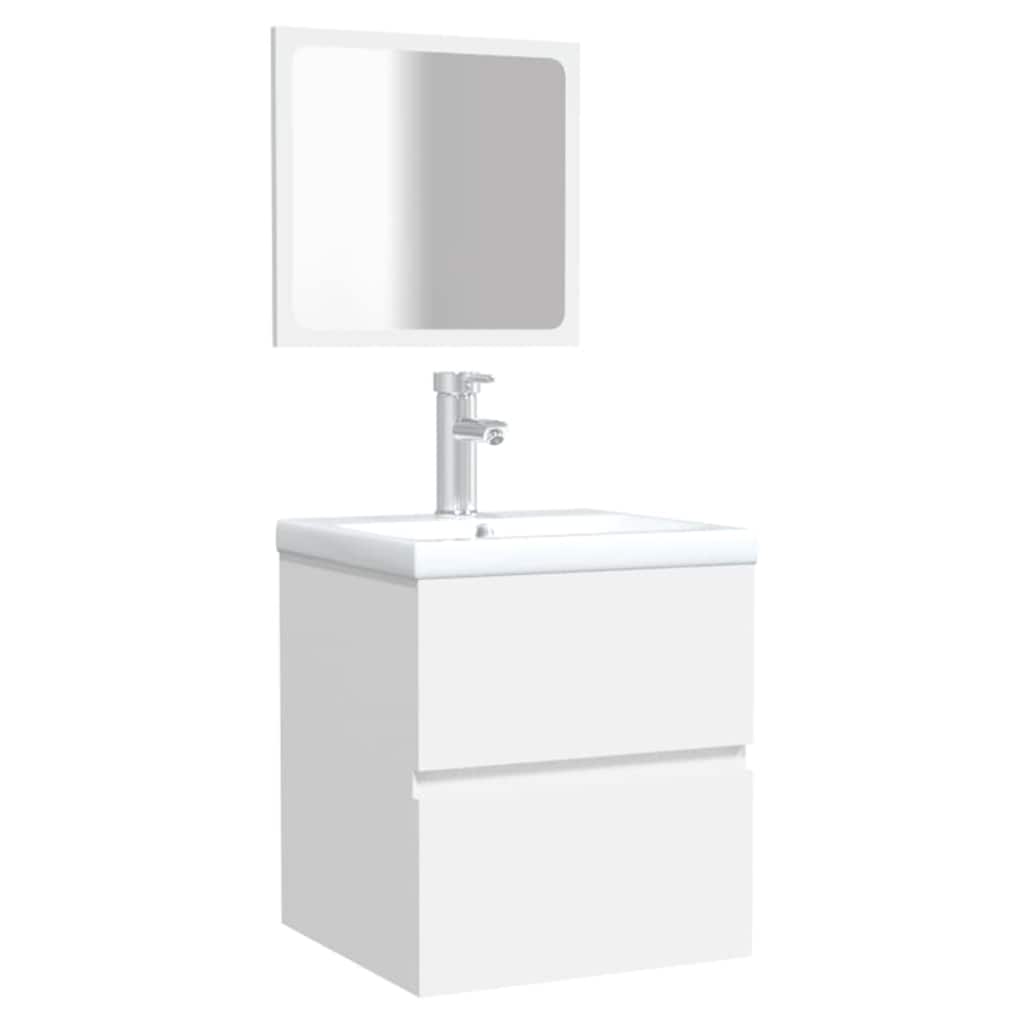Mobile da Bagno con Specchio Bianco in Legno Multistrato 804863