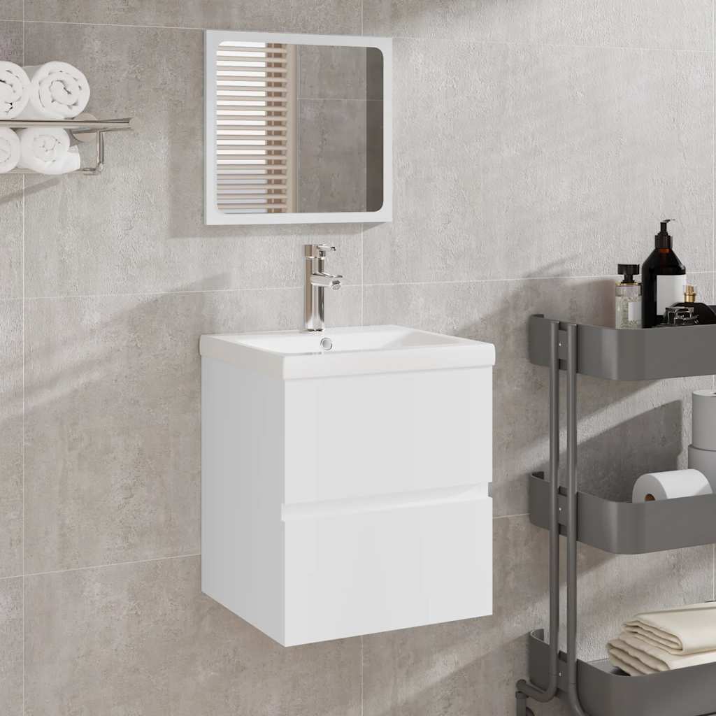 Mobile da Bagno con Specchio Bianco in Legno Multistrato