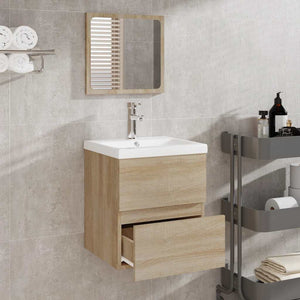 Mobile da Bagno con Specchio Rovere Sonoma in Legno Multistrato cod mxl 19454