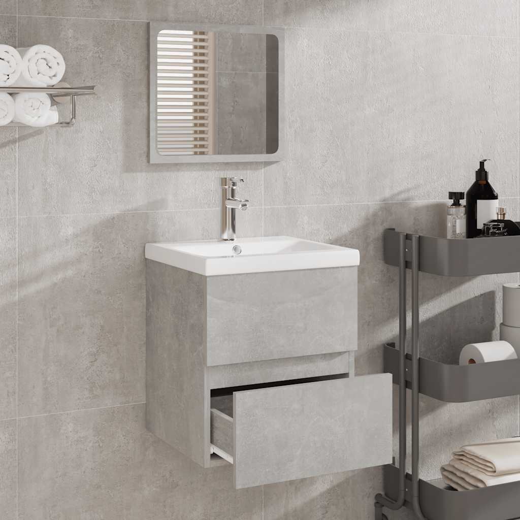 Mobile da Bagno con Specchio Grigio Cemento Legno Multistrato 804867