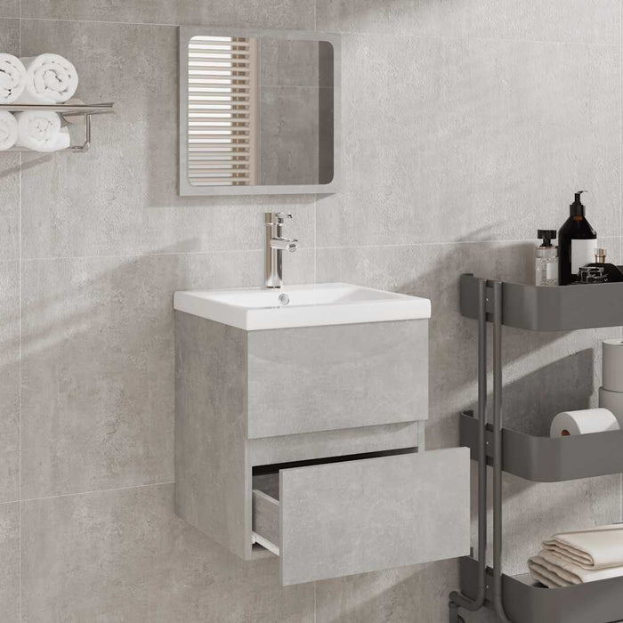 Mobile da Bagno con Specchio Grigio Cemento Legno Multistrato 804867