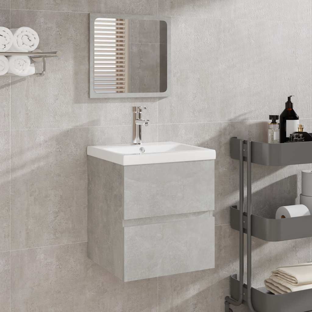 Mobile da Bagno con Specchio Grigio Cemento Legno Multistrato 804867