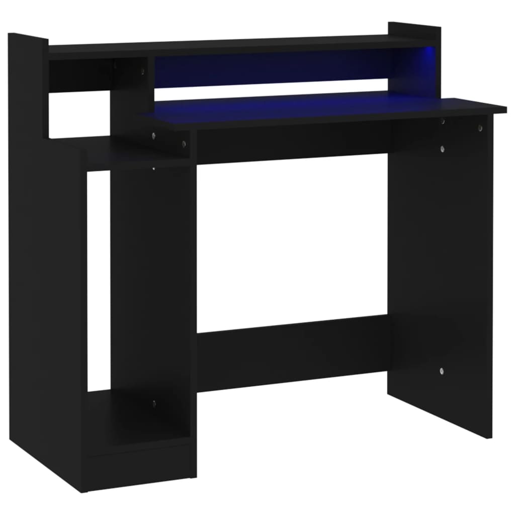 Scrivania tavolo postazione mobile porta computer studio con luci LED 97 x 45 x 90 cm derivati ​​del legno nero 02_0023434