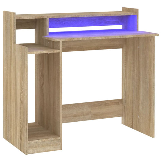 Scrivania tavolo postazione di lavoro mobile per computer studio con luci a LED rovere 97 x 45 x 90 cm derivati ​​del legno marrone 02_0023412