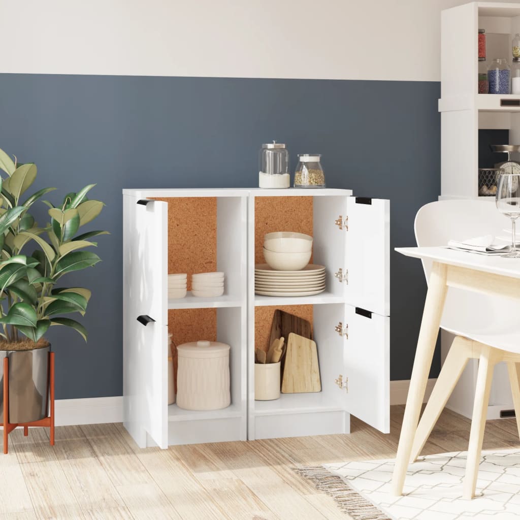 Credenze 2 pz Bianco Lucido 30x30x70 cm in Legno Multistrato cod mxl 6415