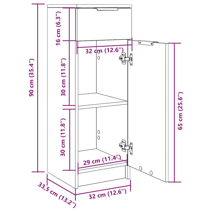 Armadio da Bagno Grigio Cemento 32x34x90cm in Legno Multistrato 811290