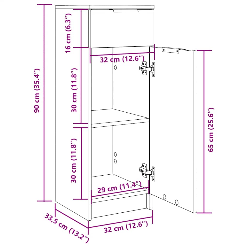 Armadio da Bagno Bianco Lucido 32x33,5x90 cm in Legno Multistrato 811292