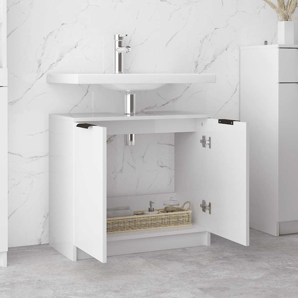 Mobile da Bagno Bianco Lucido 64,5x33,5x59 cm Legno Multistrato 811310