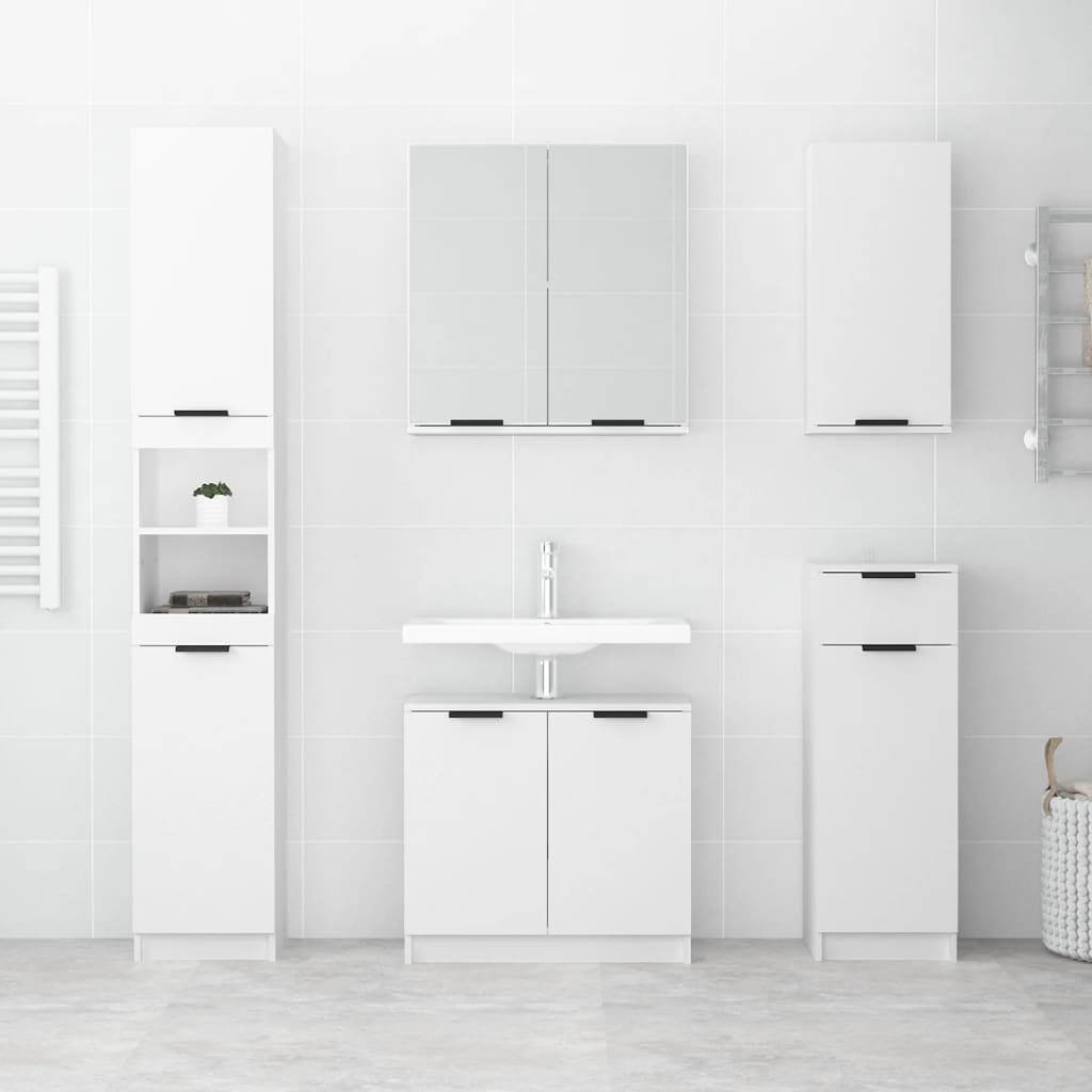 Armadietto da Bagno Bianco 32x34x188,5 cm in Legno Multistrato cod mxl 46589