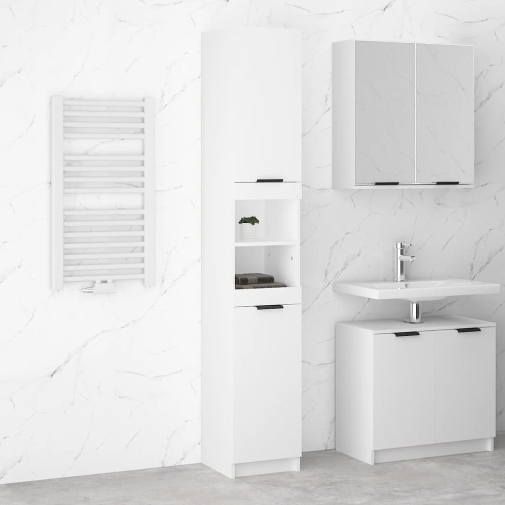 Armadietto da Bagno Bianco 32x34x188,5 cm in Legno Multistrato 811322