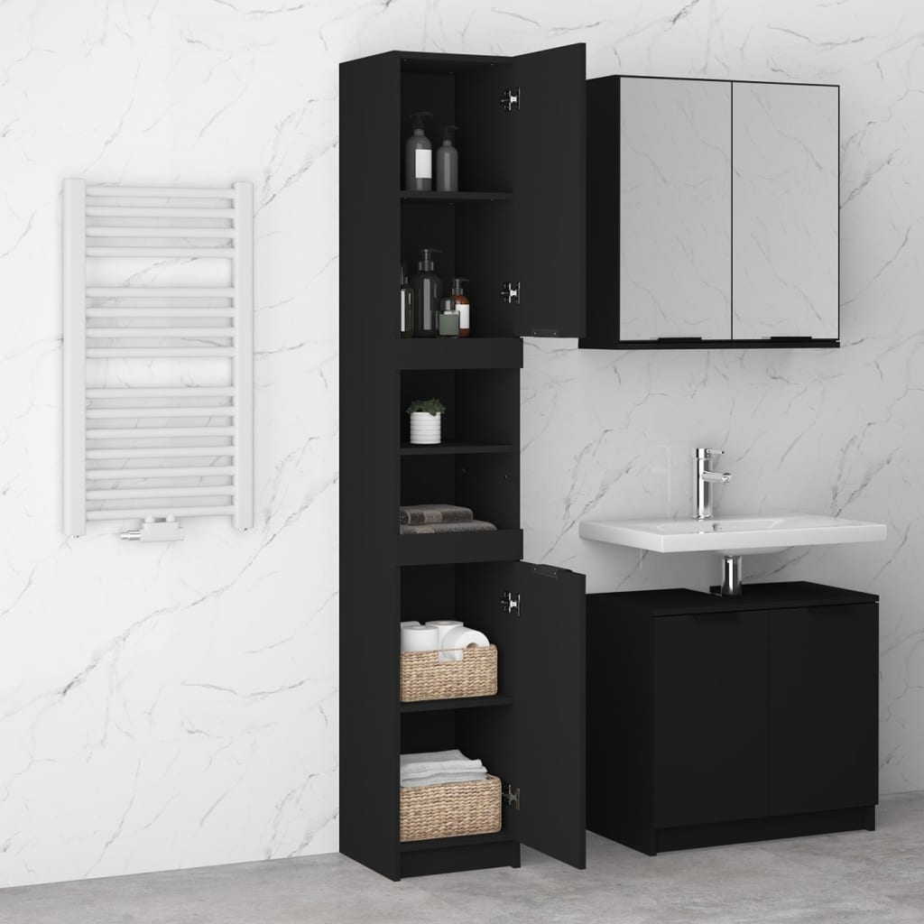 Armadietto da Bagno Nero 32x34x188,5 cm in Legno Multistrato