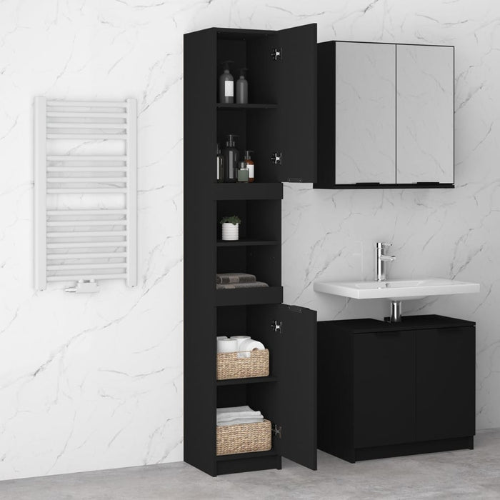 Armadietto da Bagno Nero 32x34x188,5 cm in Legno Multistrato