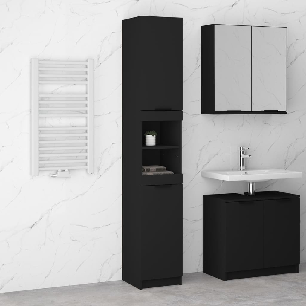 Armadietto da Bagno Nero 32x34x188,5 cm in Legno Multistrato