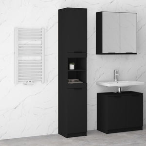 Armadietto da Bagno Nero 32x34x188,5 cm in Legno Multistrato
