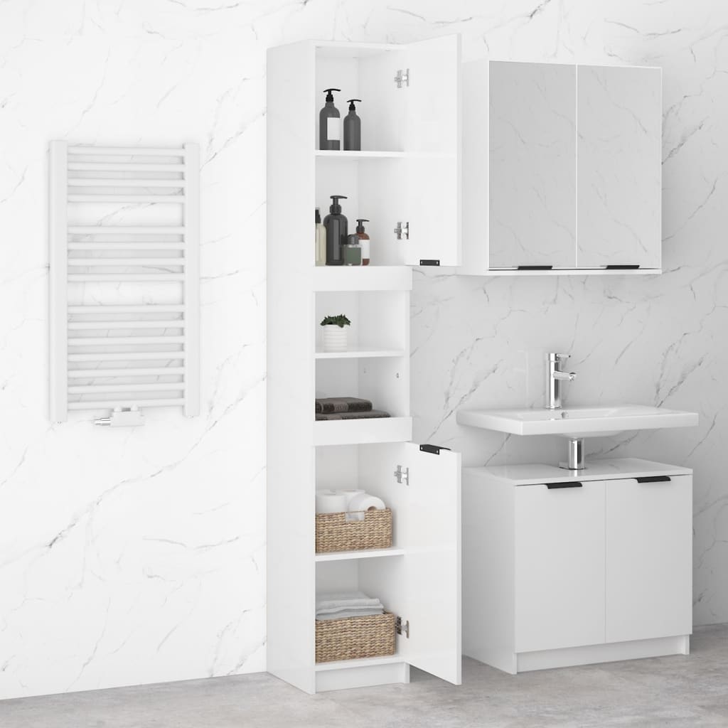 Mobile da Bagno Bianco Lucido 32x34x188,5 cm Legno Multistrato cod mxl 53476