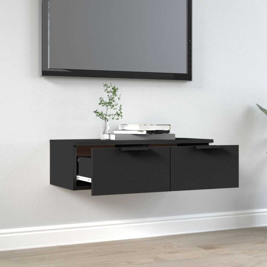Mobile a Parete Nero 68x30x20 cm in Legno Multistrato 811395