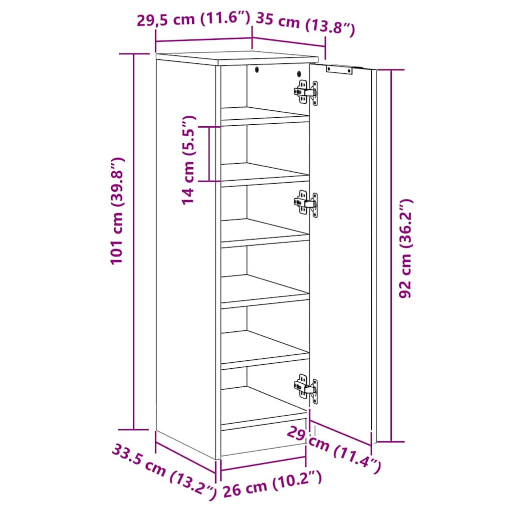 Scarpiera Rovere Sonoma 30x35x100 cm in Legno Multistrato 811433