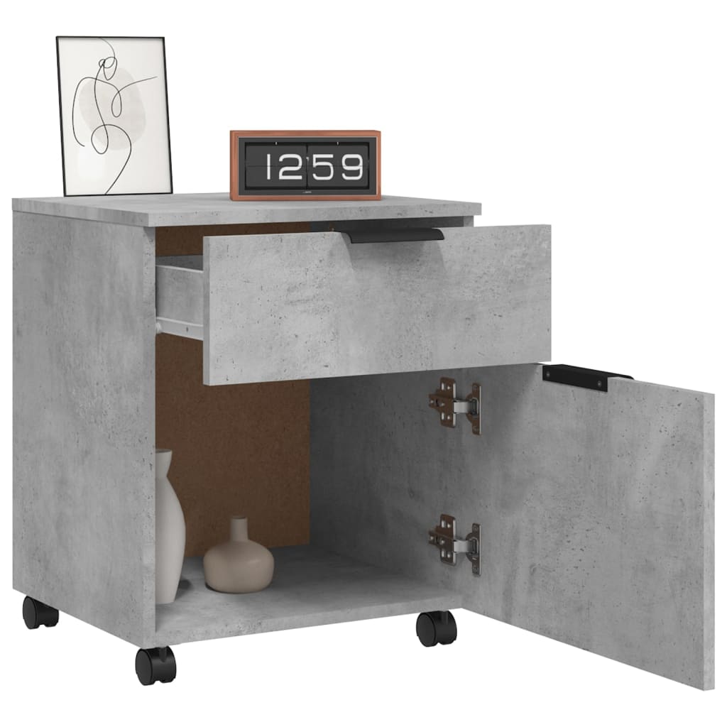 Schedario con Ruote Grigio Cemento 45x38x54cm Legno Multistrato 811524