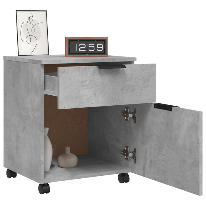 Schedario con Ruote Grigio Cemento 45x38x54cm Legno Multistrato 811524