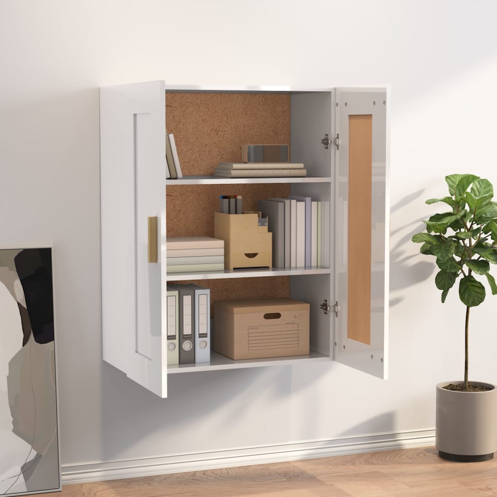 Mobile a Parete Bianco Lucido 69,5x32,5x90 cm Legno Multistrato 812300