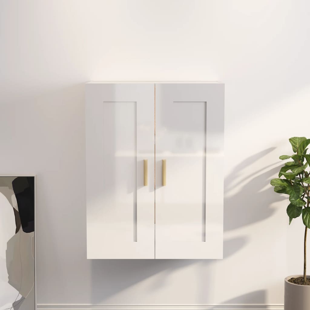 Mobile a Parete Bianco Lucido 69,5x32,5x90 cm Legno Multistrato 812300