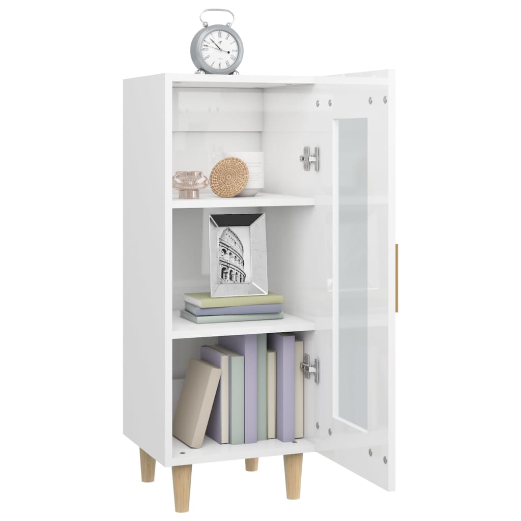 Credenza Bianco Lucido 34,5x34x90 cm in Legno Multistrato 812399