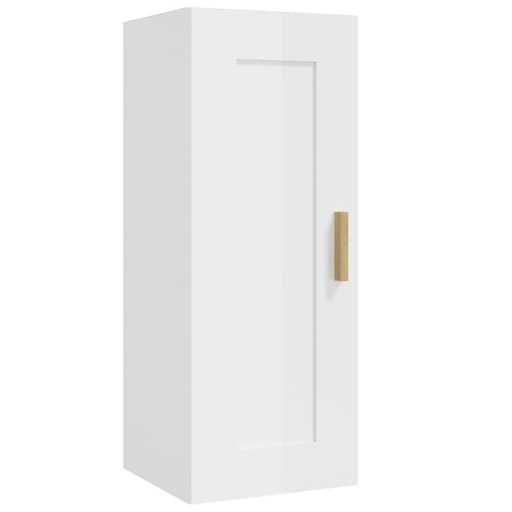 Armadietto a Muro Bianco Lucido 35x34x90 cm Legno Multistrato 812471