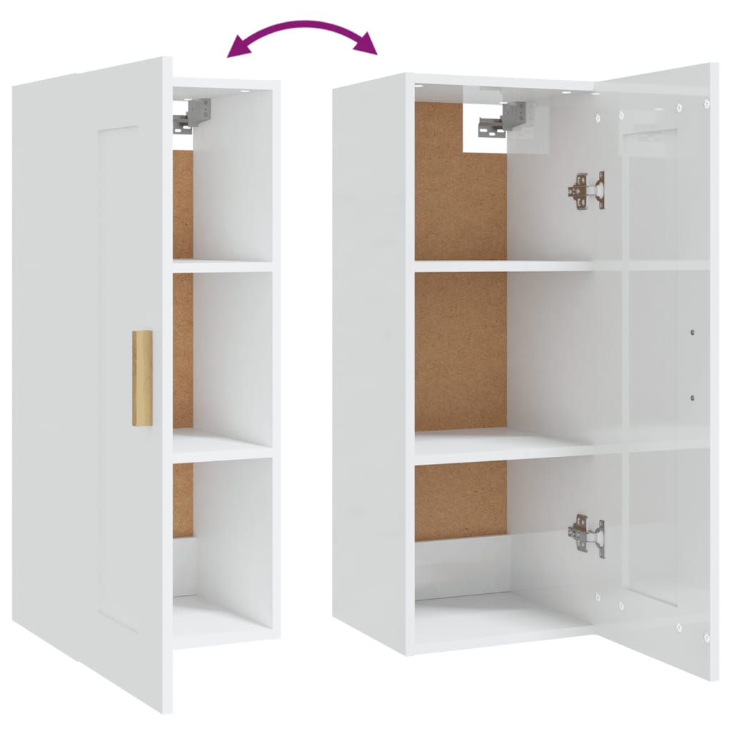 Armadietto a Muro Bianco Lucido 35x34x90 cm Legno Multistrato 812471