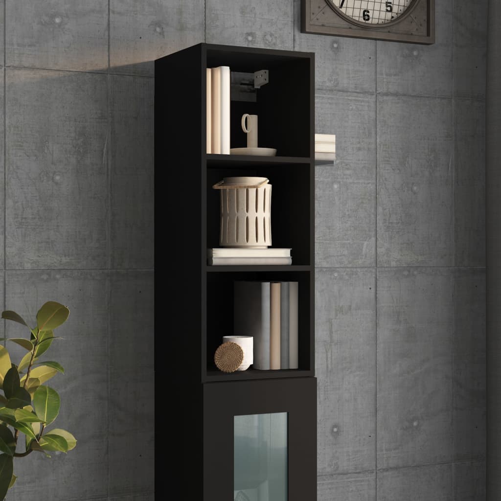 Mobile Pensile Nero 34,5x32,5x90 cm in Legno Multistrato 812484