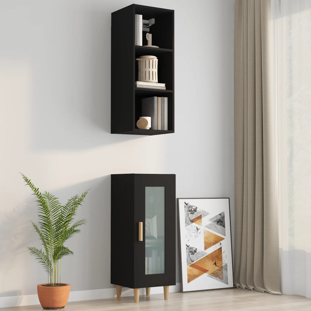 Mobile Pensile Nero 34,5x32,5x90 cm in Legno Multistrato 812484