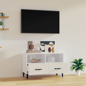 Mobile Porta TV Bianco Lucido 80x36x50 cm in Legno Multistrato 812597
