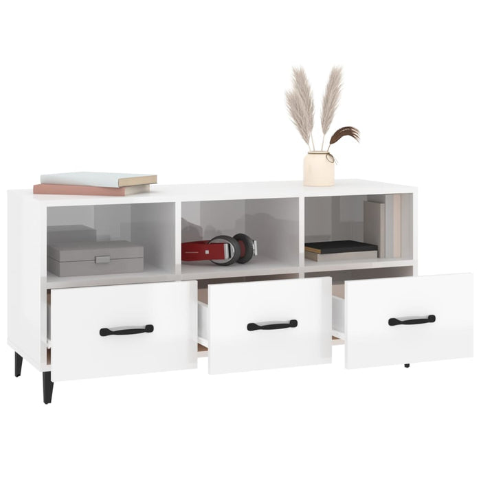 Mobile Porta TV Bianco Lucido 102x35x50 cm in Legno Multistrato cod mxl 14834
