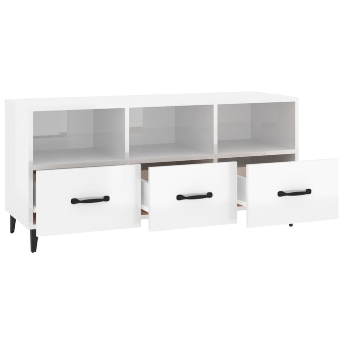 Mobile Porta TV Bianco Lucido 102x35x50 cm in Legno Multistrato cod mxl 14834