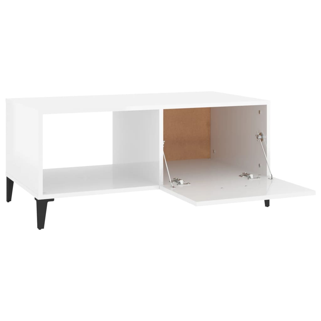 Tavolino da Salotto Bianco Lucido 90x50x40 cm Legno Multistrato 812669