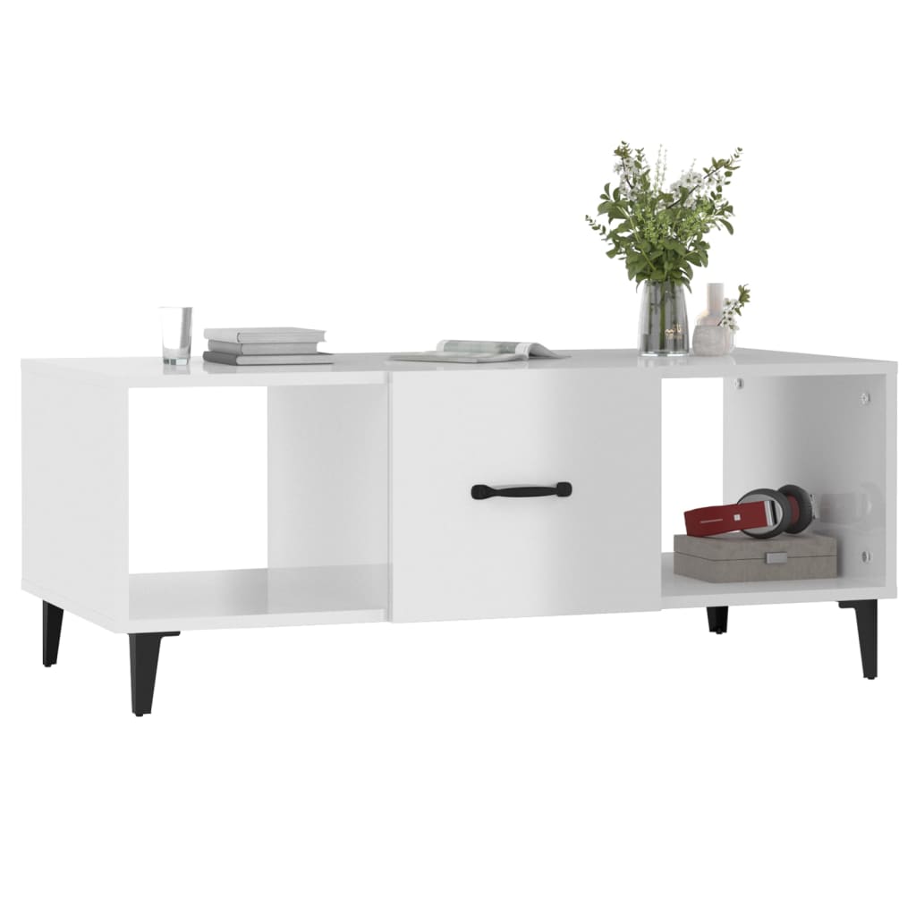 Tavolino da Salotto Bianco Lucido 102x50x40cm Legno Multistrato 812705