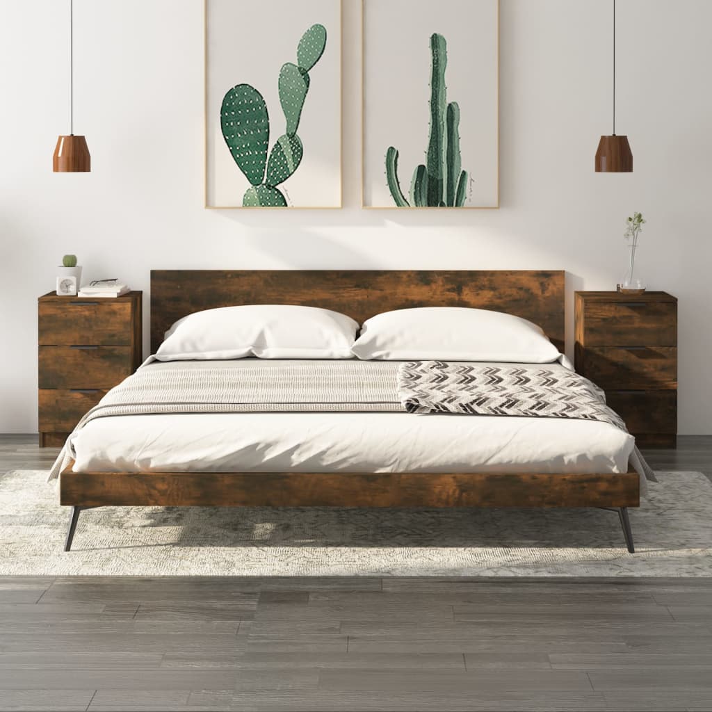 Comodini 2 pz-Set di 2 Tavolino da notte Rovere Fumo 40x36x65 cm