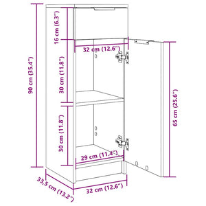 Armadietto Bagno Rovere Fumo 32x34x90 cm in Legno Multistrato