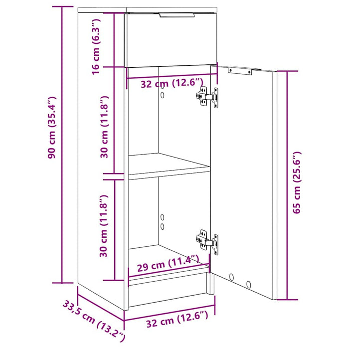 Armadietto Bagno Rovere Fumo 32x34x90 cm in Legno Multistrato