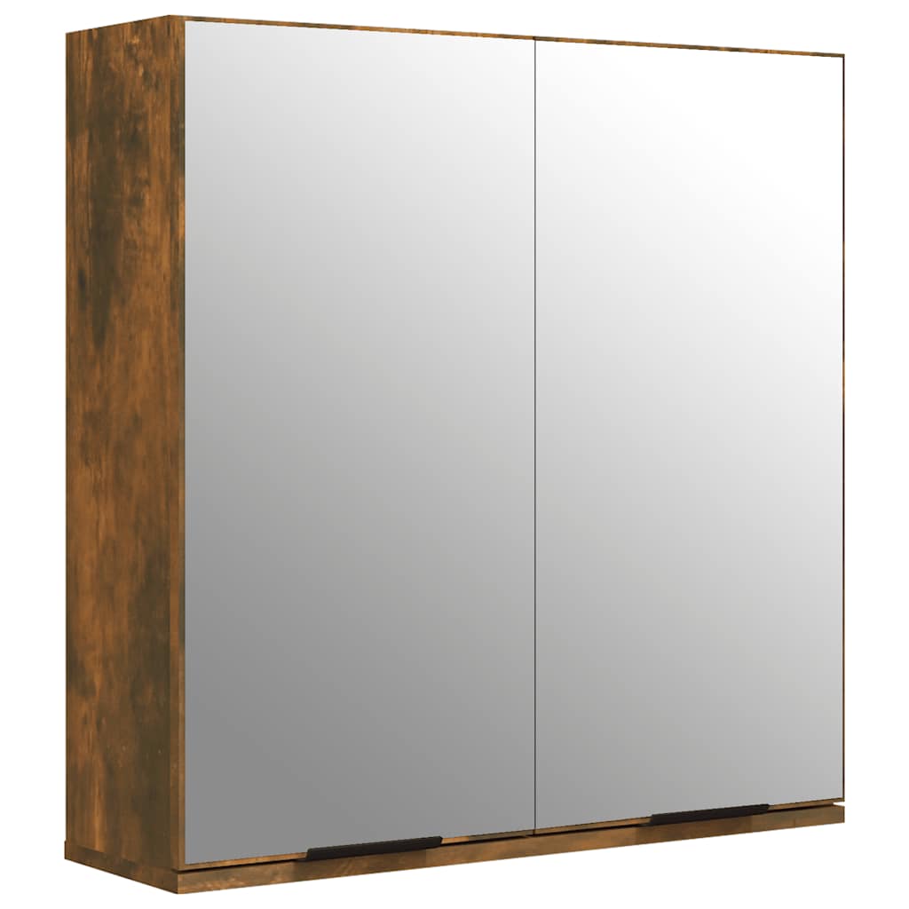 Armadietto a Specchio da Bagno-Mobile bagno con specchio Rovere Fumo 64x20x67 cm
