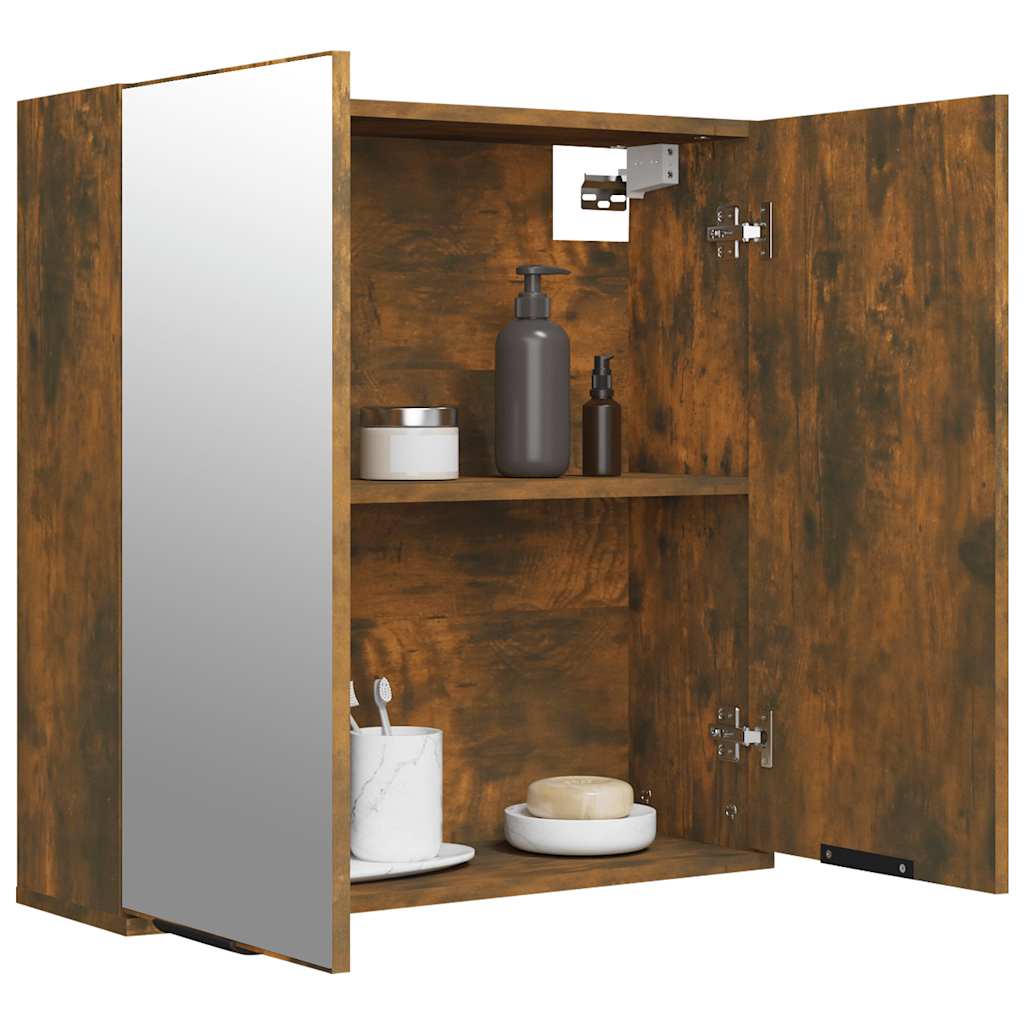 Armadietto a Specchio da Bagno-Mobile bagno con specchio Rovere Fumo 64x20x67 cm