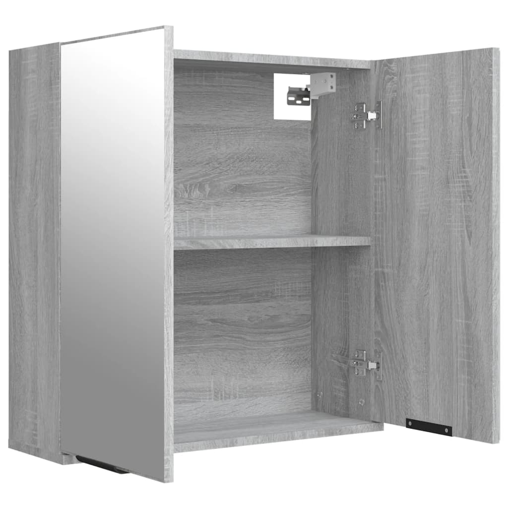 Armadietto a Specchio da Bagno-Mobile bagno con specchio Grigio Sonoma 64x20x67 cm
