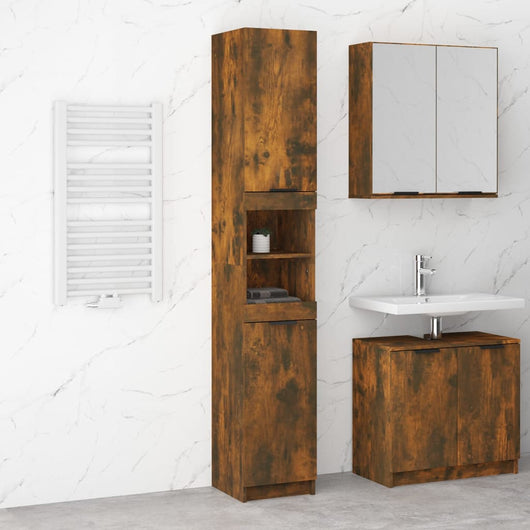 Armadietto Bagno Rovere Fumo 32x34x188,5cm in Legno Multistrato 817069