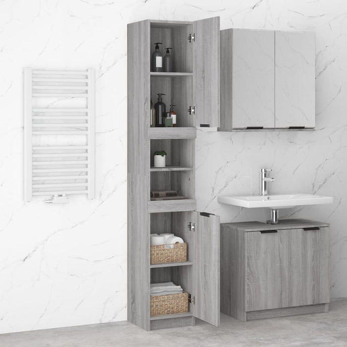 Armadietto Bagno Grigio Sonoma 32x34x188,5 cm Legno Multistrato 817070