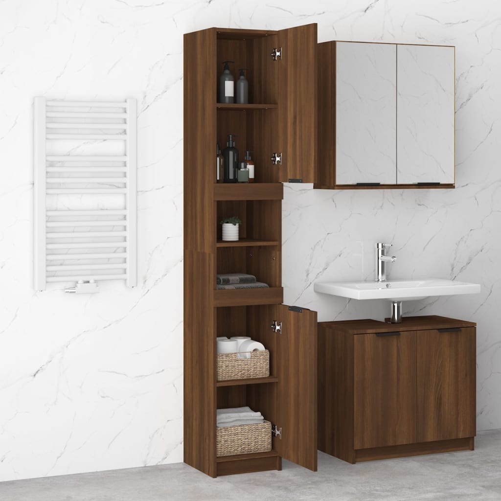 Armadietto Bagno Rovere Marrone 32x34x188,5cm Legno Multistrato 817071