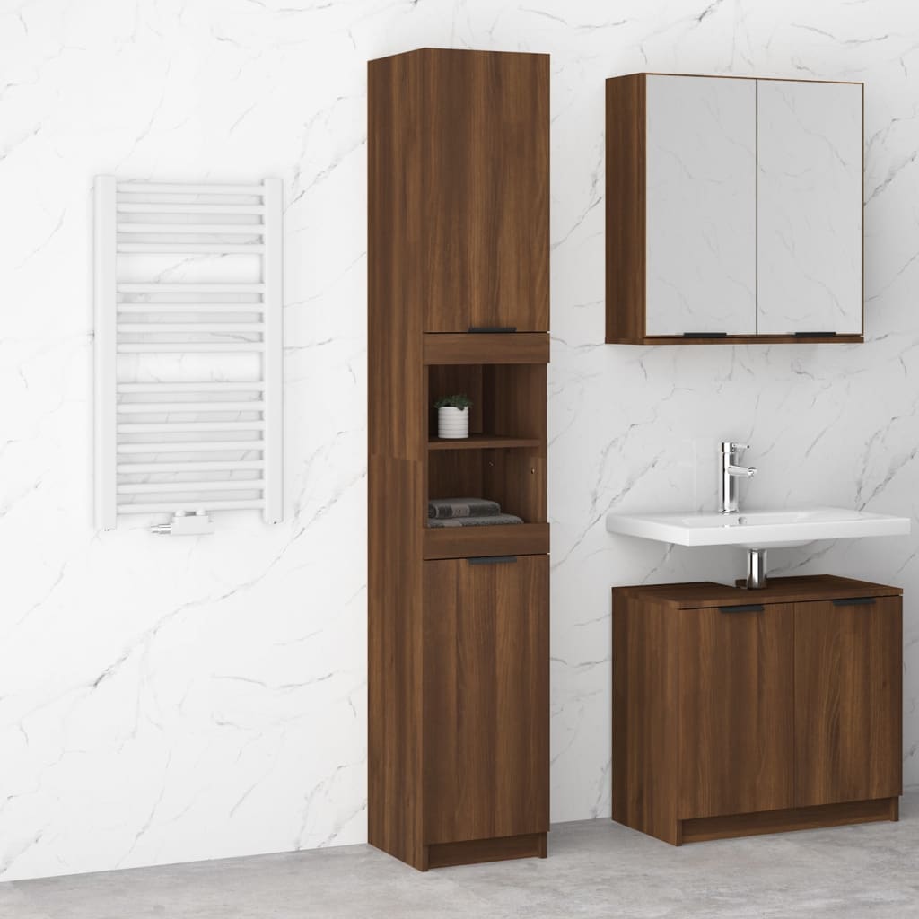 Armadietto Bagno Rovere Marrone 32x34x188,5cm Legno Multistrato 817071