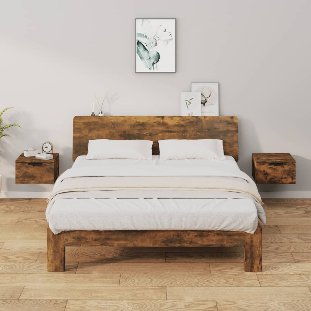 Comodini a Muro 2 pz Rovere Fumo 34x30x20 cm 817088