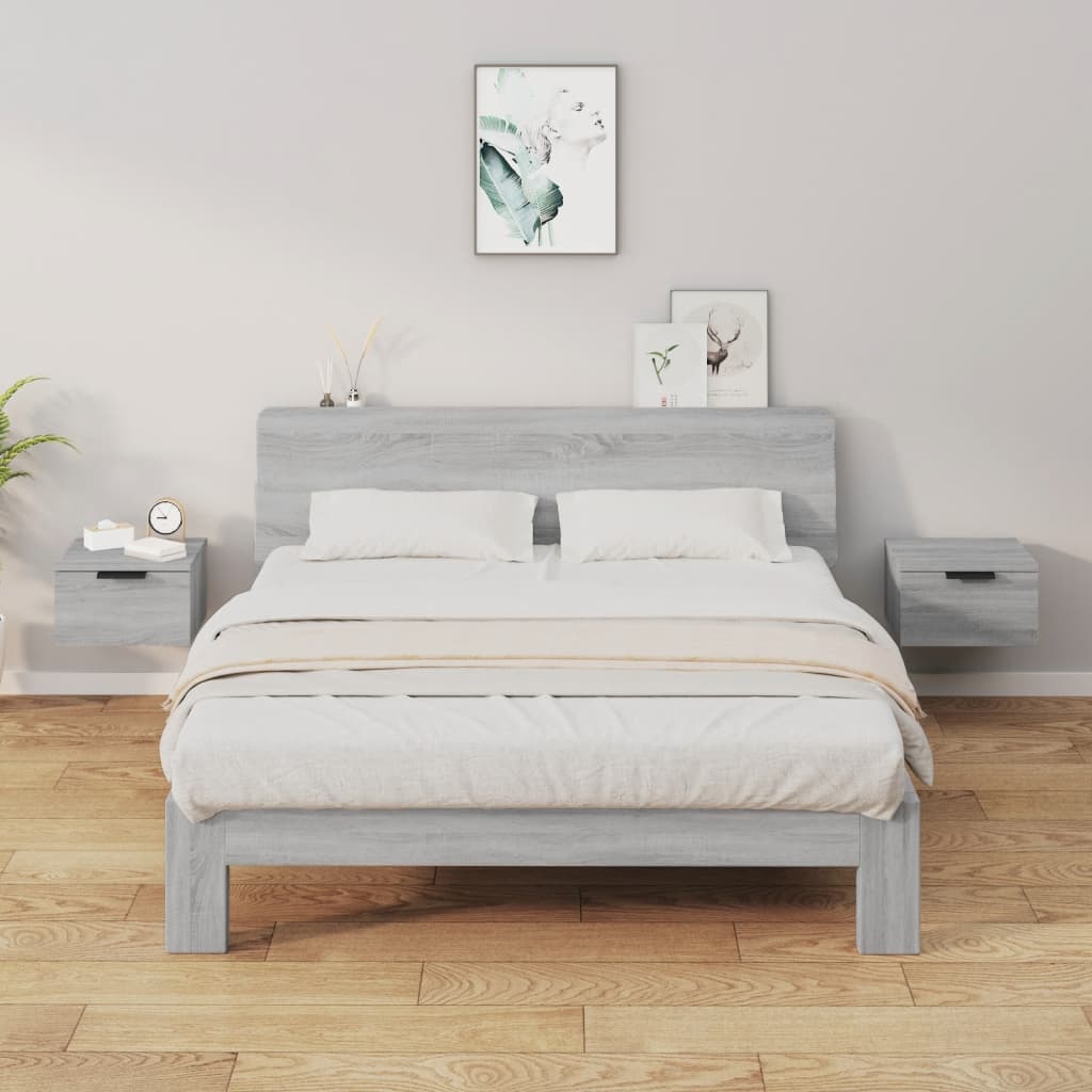 Comodini a Muro 2 pz-Set di 2 Tavolino da notte Grigio Sonoma 34x30x20 cm