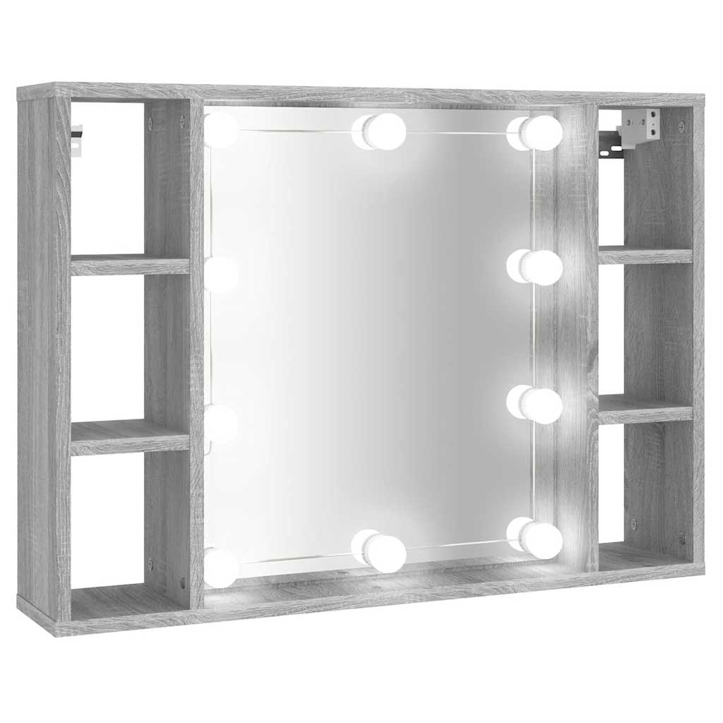 Mobile a Specchio con LED-Armadietto a Specchio Grigio Sonoma 76x15x55 cm