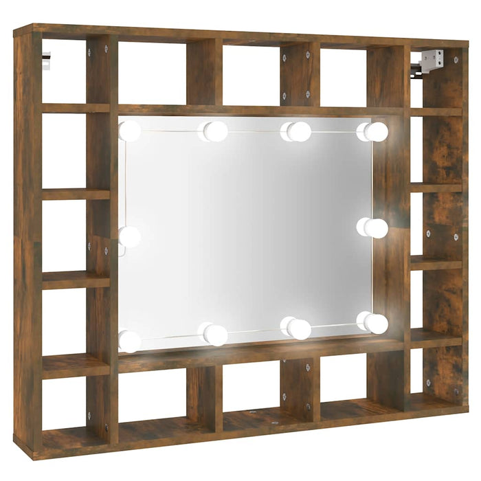 Mobile a Specchio con LED-Armadietto a Specchio Rovere Fumo 91x15x76,5 cm