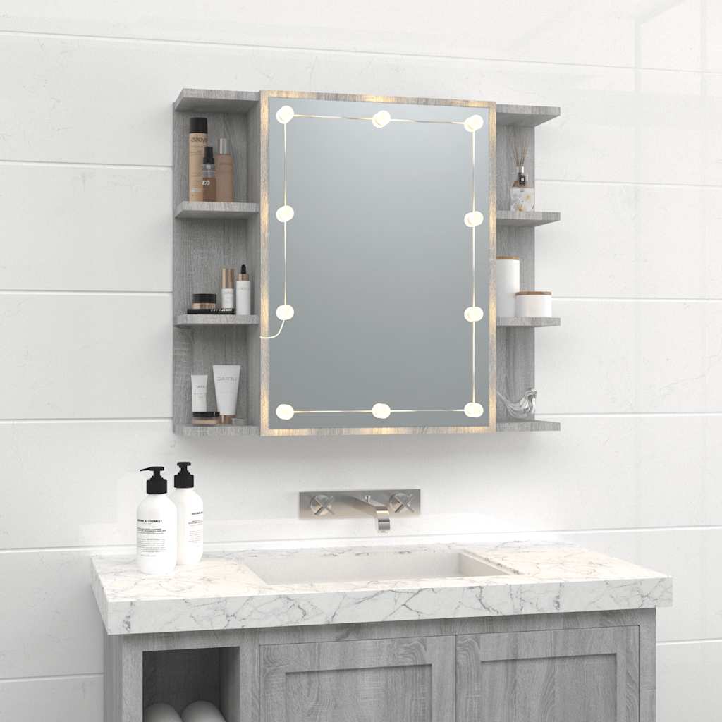 Mobile a Specchio con LED-Armadietto a Specchio Grigio Sonoma 70x16,5x60 cm
